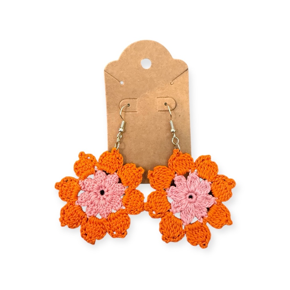 Hand Crafted Orange and Pink Flower Earrings